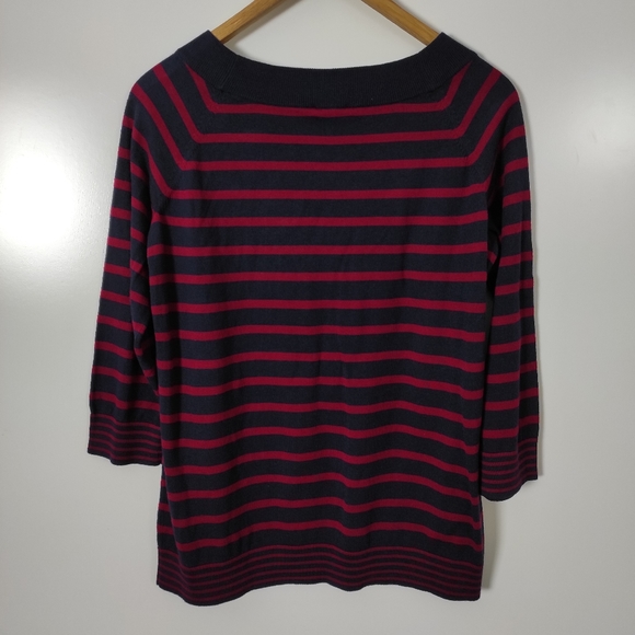Talbots Striped Cotton Sweater Bateau Neck 3/4 Sleeve Pullover Navy XS Petite - Picture 5 of 8